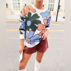 Pink Lily Floral Pattern Sweater